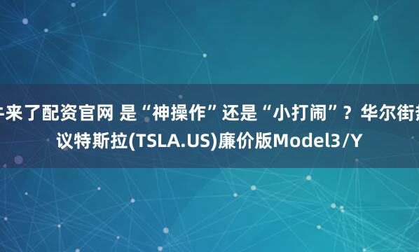 牛来了配资官网 是“神操作”还是“小打闹”？华尔街热议特斯拉(TSLA.US)廉价版Model3/Y