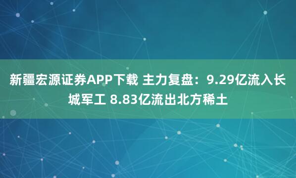 新疆宏源证券APP下载 主力复盘：9.29亿流入长城军工 8.83亿流出北方稀土